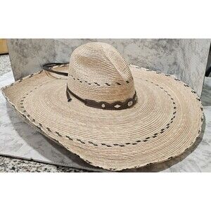 Alamo Straw/Palm Charro Hat O/S 7”Brim Band Ties Sombrero Western Cowboy Mexico